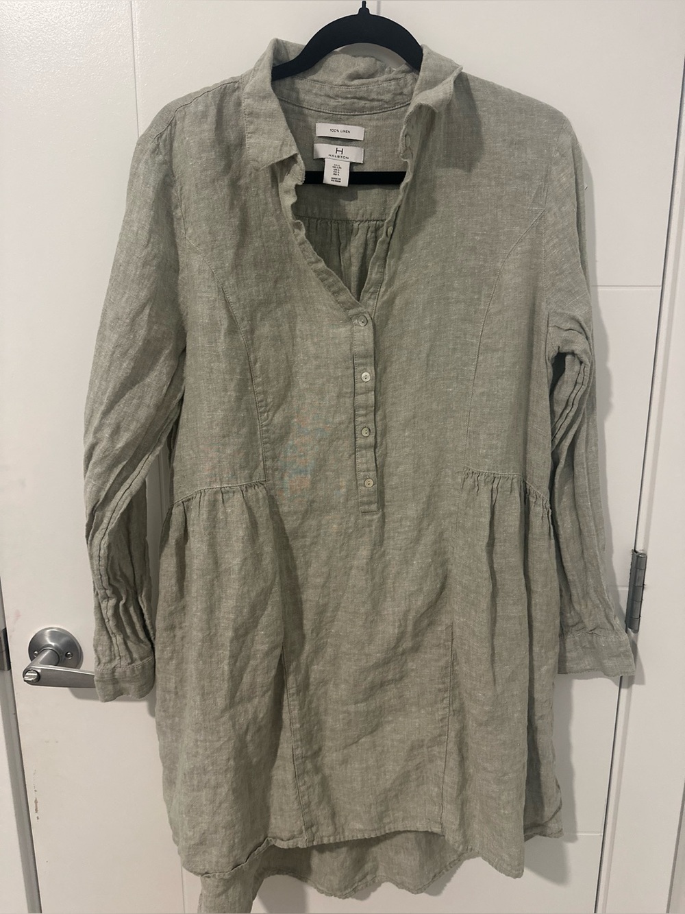 Halston 100% Linen Long-Sleeve Smock Dress